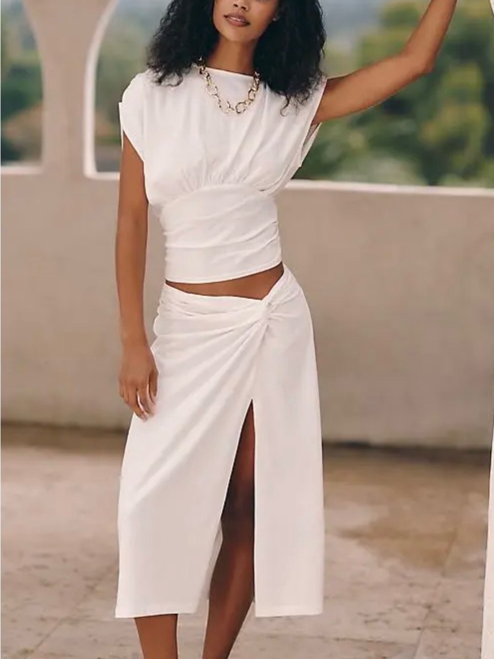 White Maxi Twist Skirt w/ Slit - Celandine